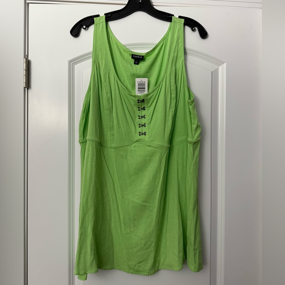 Torrid Fit and Flare Rayon Slub Sleeveless Tank Top Lime Green NWT